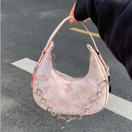 Shoulder Bags Womens Floral Luxury Designer Handbag Pink Spring and Summer Casual Trend Purse Gentle Female Fashion Half Moon Bag 230530