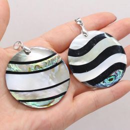 Pendant Necklaces Natural Round Shell Black And White Striped Handmade Crafts DIY Necklace Jewellery Accessories Gift Making Size 48x48mm