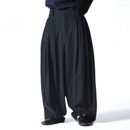 Men's Pants 2023Wide Men Trousers Leg Loose Crotch Women Pleated Japan Harajuku Streetwear Fashion Oversize Casual Dark Black Kimono M