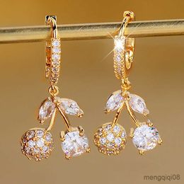 Stud Cherry Crystal Earrings for Women Cute All-Match Luxury Designer Jewellery Valentines Day Gift Wedding Earring Mujer