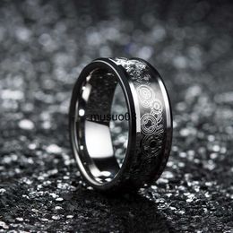 Band Rings 8MM Fashion Men's Tungsten Alloy Wedding Ring Geometric Pattern Inlaid Black Carbon Fibre Stainless Steel Men's Wedding Jewellery J230602
