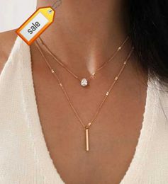 New Fashion Gold Plated Crystal Bar Multi Layered Necklace