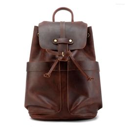 Backpack Vintage Crazy Horse Leather Men's Running Large Capacity Cow Travel Bag Men