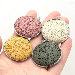 Pendant Necklaces Natural Volcanic Rock Charms Round Shape For Jewellery Making DIY Necklace Earrings Accessories 34x38mm