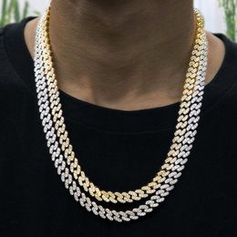Chains 9MM Hip Hop Men Women Prong Cuban Link Chain Necklace Bling Iced Out 1 Row Rhinestone Paved Miami Jewellery Gift
