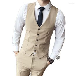 Men's Vests Pure Colour Men Waistcoat Black Grey Khaki Navy Blue Business Wedding Male