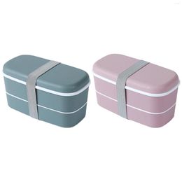 Dinnerware Sets 2set Microwavable 2 Layer Lunch Box With Compartments Leakproof Bento Insulated Container Pink & Green