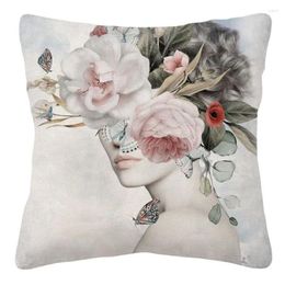 Pillow European Vintage Beauty Woman With Flower Crown Portrait Painting Cover Home Decorative Pillows For Sofa 45X45cm