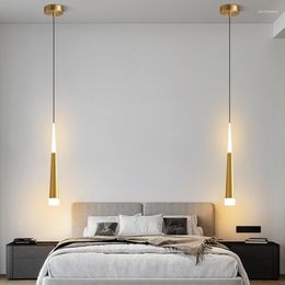 Pendant Lamps LED Long Tube Suspension Lights Bedroom Lamp Golden Black Modern Light Luxury Home Decoration Lighting Bedside