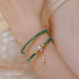 Link Bracelets 2PCS Natural Green Jade Bangle Bracelet Charm Jewellery Fashion Thin Accessories Hand-Carved Lucky Amulet Gifts