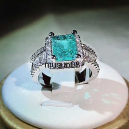 Band Rings 925 Silver New Arrival With Cotton Wool Imitation Natural Paraiba Full Diamond Ring For Women Birthday Party Jewellery Gift J230602