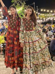 Dresses Thai National Style Retro Embroidery Temperament Show Thin Holiday Style Skirt Dress Summer Bohemian Beach Print Long Dress