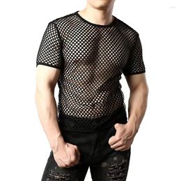 Men's T Shirts Fashion Nightclub Mens See Through Basic Tees Streetwear Sexy Transparent Hollow Out Mesh T-shirts Men Short Sleeve O Neck