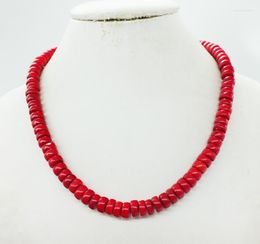 Choker 1 Share 4x8mm Red Natural Sea Coral Classic African Female Necklace 18"
