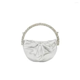 Evening Bags Luxury Design Rhinestone Ring Handle Handbags Circular Pleated PU Party Crossbody Bag Wedding Dinner Clutches Purse