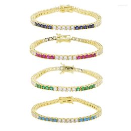 Charm Bracelets Tennis Chain For Women Fashion Small Cubic Zircon Blue Crystal Gold Color Wedding Party Friends Gift Jewelry 17cm 19cm