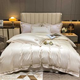 Egyptian Cotton Bedding Set King Queen Size 4pcs Luxury Embroidery Hotel Bedclothes Super Soft Duvet Cover Bed Sheet Pillowcases Solid Colour Home Textile