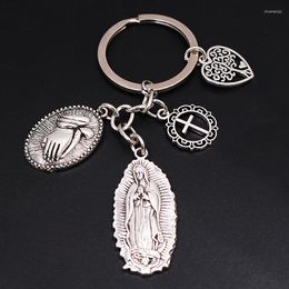 Keychains Retro Catholic Virgin Mary Worship Gesture Ceremony Cross Tree Of Life Charm Keyring DIY Jewellery Crafts Gift Keychain P954
