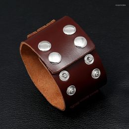 Charm Bracelets NIUYITID Vintage Wide Genuine Leather Bracelet For Men Women Wrist Cuff Braclet Jewelry Black Brown Color