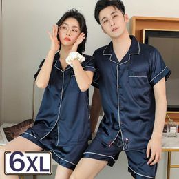 Sexy Pyjamas Pyjamas for Couples Man Woman Couples Matching Short Set Silk Large Size Summer Luxury Satin Home Clothes Costume Top and Pant J230601