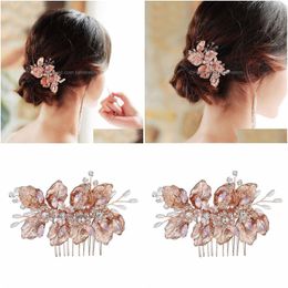 Hair Jewelry Romantic Bridal Barrettes Alloy Rose Gold Handmade Flower Comb Women Accessories Drop Delivery Hairjewelry Dhlem