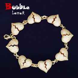 Charm Bracelets 8 Inch Broken Heart Bracelet for Men Gold Colour AAAAA Cubic Zircon Hip Hop Jewellery Trend 230602