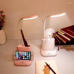 Table Lamps USB Rechargeable LED Desk Lamp Touching Dimming Adjustment Phone Holder Bedside Bedroom Study Reading Light With Fan