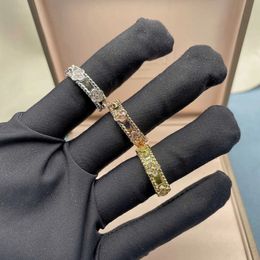 Vintage Van Clover Kaleidoscope Finger Ring Three-color Perlees 18k Rose Gold Full Diamond Official Original Elegant Women Men Lucky Wedding Rings 3RPF