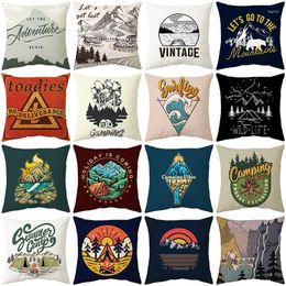 Pillow Adventure Travel Happy Camper Square Throw Case Sofa Home Decorative Retro RV Camping Prints Cover Pillowslip