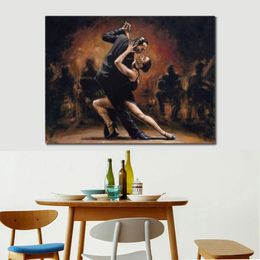 Hand Painted Textured Figurative Canvas Art Dancing Couple The Romanticism of Dancers Oil Painting Artwork for Nursery Room