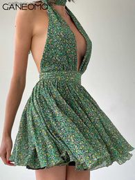 Party Dresses Halter Tight Mini Floral Dress Women 2023 Summer Sexy Elegant Night Evening Party Ladies Backless A Line Wrap Dresses Wholesale T230602