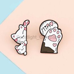 Cartoon Cat Foot Brooches Cute White Pets Paw Naughty Kitten Peeks Enamel Pins Bag Clothes Cartoon Lapel Badge Kids Jewellery Gift