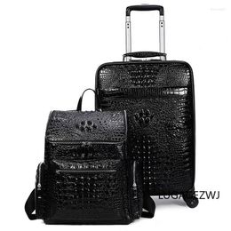 Malas de viagem de couro genuíno com padrão de crocodilo conjunto de malas de viagem de negócios para homens, bolsa de computador, mochila, carrinho de mão, carrinho de mão, bagagem de mão