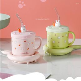 Mugs Intelligent Heated Milk Thermostatic Ceramic Cup With Straw Vacuum Wine Dessert Girl Sweetheart Coffee