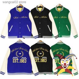 Men's Jackets 22FW RHUDE Bomb Jacket Men Women Top Quality Embroidery Rhude Baseball Jacket Floral Embroidery Badge Woollen Bomber Coats T230602