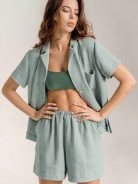 Damska odzież sutowa bawełniana domowa kombinezon dla kobiet z lapową odzieżą nocną piżamą z szortami z szortami czysta kolorowa kieszeń