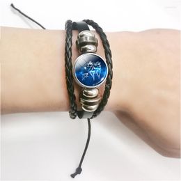 Link Bracelets Stylish Retro Matching Zodiac Signs Decorative For Men Women Alloy Glass Leather Rope Party Jewelry Gift