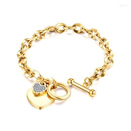 Link Bracelets Fashion Heart Letter Gold Color Stainless Steel Bracelet For Women Female Girl Trend Elegant On Hand Chain Designer Jewelry