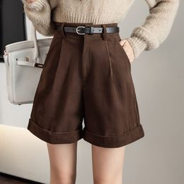 Womens Shorts Retro High Waist Wideleg Women Autumn Winter Corduroy Casual Female Boyfriend Style Woman 230601