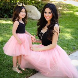 Family Matching Outfits Mom and Daughter Dress Pink Patchwork Mesh Princess Mother daughter clothes Look dresses 230601