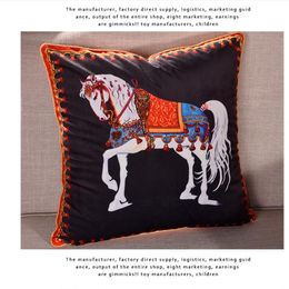 European Croker Horse 18x18'' Inches Throw Pillow Cushion Cover - Palace Horse Pattern Chenille Jacquard Luxury Modern Style Couch Sofa Pillow for Living Room Bedroom