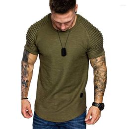 Men's T Shirts Casual Men's T-Shirts Pleated Wrinkled Short Sleeve Slim Fit O Neck Muscle Solid Tops Summer Basic Tees Clothing