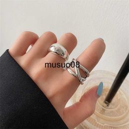 Band Rings VENTFILLE 925 Sterling Silver Irregular Water Droplets Cross Ring Female Simple Retro Style Handmade Jewellery J230602
