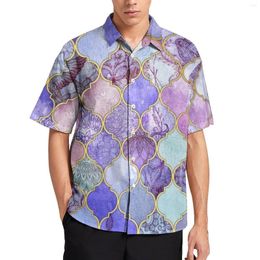 Men's Casual Shirts Retro Baroque Print Shirt Royal Purple Beach Loose Hawaiian Stylish Blouses Short Sleeve Design Oversized Top