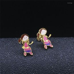 Orecchini a bottone in acciaio inossidabile colorato smalto Kid Girl per le donne Color oro piccoli gioielli Pendientes Acero E9518S01