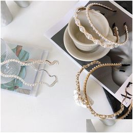 Headbands Elegant Fl Pearls Head Hoop Rhinestone Wave Pearl Thin Fashion Girls Headwear Sweet Hair Accessories Drop Delivery Jewellery Dhp5C