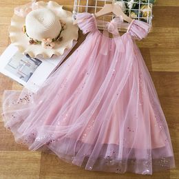 Flickaklänningar klänning för tjej 38 år sommarsusder paljett födelsedag prinsessan ruffles eleganta barn semester casual vestidos 230601