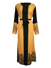 Casual Dresses Muslim Dress Women Dubai Islam Belt Print Lace-up Abaya Caftan Turkey Islamic Clothing Kaftan Moroccan Kimono Vestido