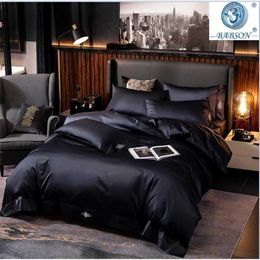 Black egyptian cotton Bedding sets Queen King size Embroidery Bed Duvet cover Bed sheets/fitted sheet linen set hotel bed set 201022