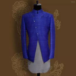 Men's Suits Fashion Stand Collar Royal Blue Men Slim Fit 2 Piece Style Wedding Groom Costume Homme Blazer Terno Masculino